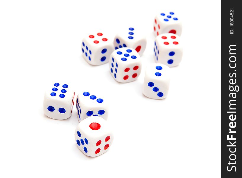 Nine dice isolated on white background