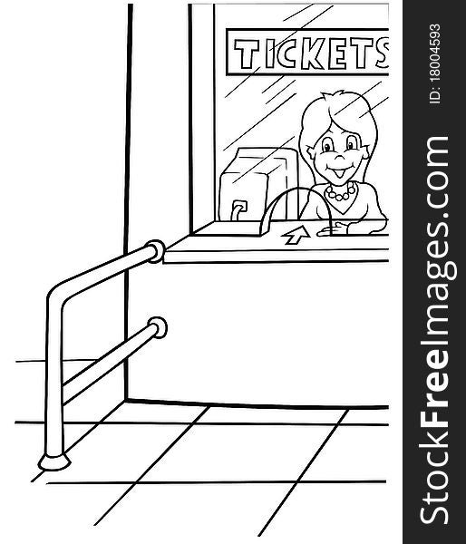 Airport Tickets - Black and White Cartoon illustration, Vector