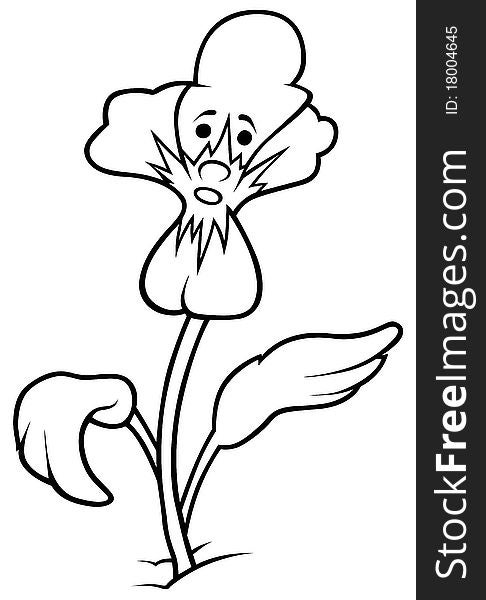 Violet Flower - Black and White Cartoon illustration, Vector