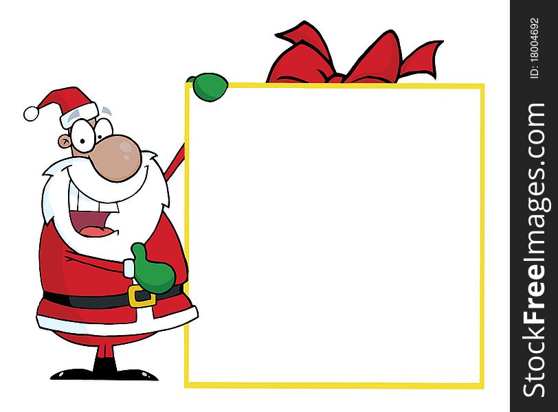 Black Santa Presenting A Blank Gift Sigh