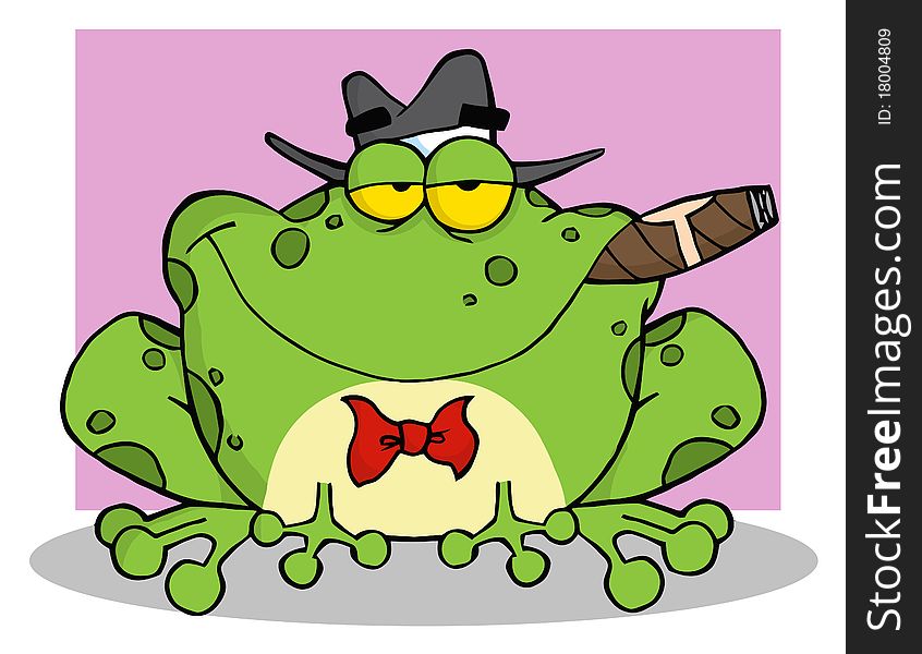 Frog smoking a cigar over pink. Frog smoking a cigar over pink