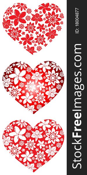 Three  hearts from the floral ornament. Three  hearts from the floral ornament