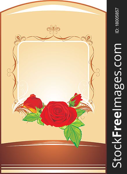 Red roses on the decorative background. Illustration