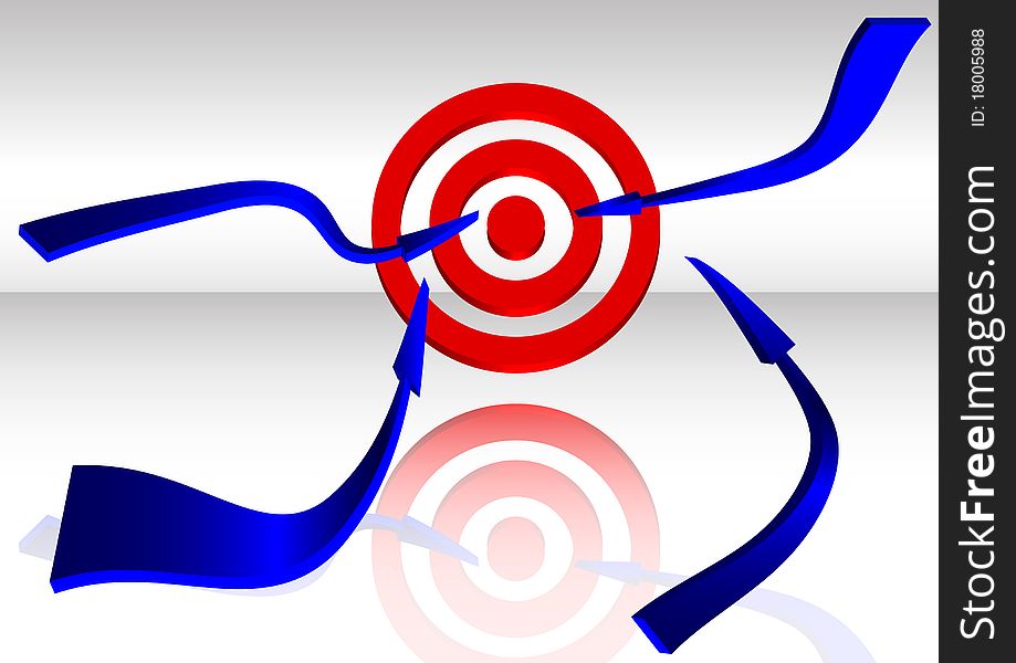 Illustration of the four blue arrows and the target. Illustration of the four blue arrows and the target