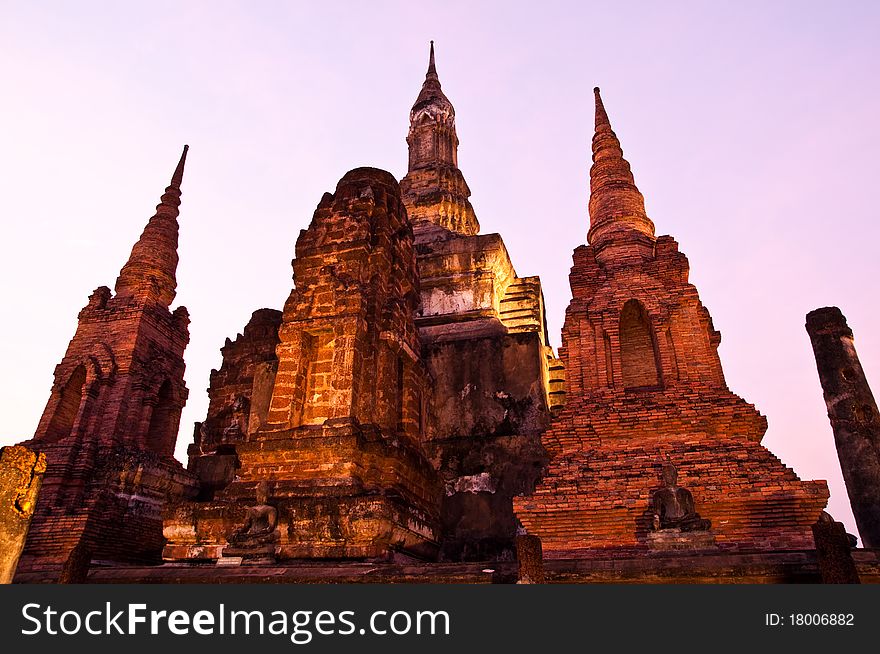 Twilight at sukhothai historical park,Thailand