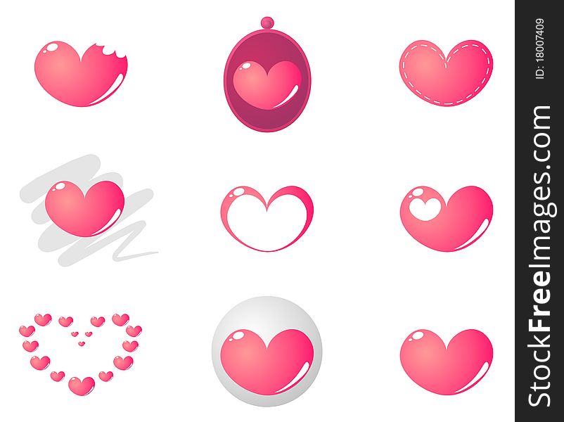 9 cute pink hearts vector set