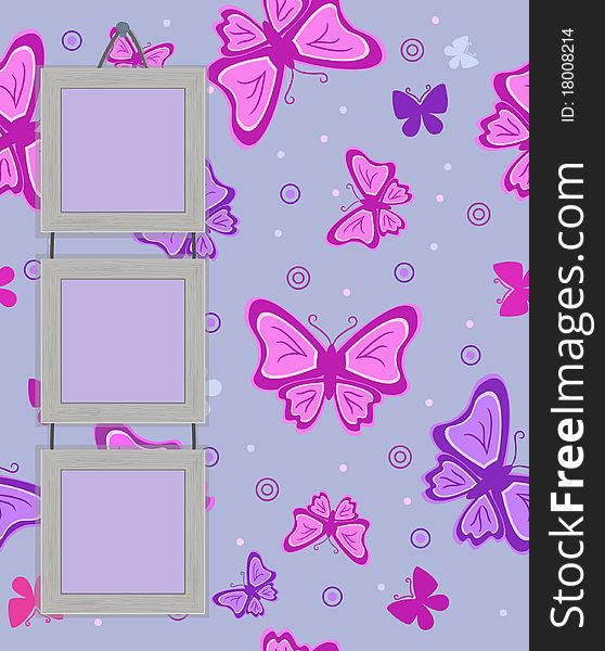 Framework for photo on vintage background with butterflies. Vector