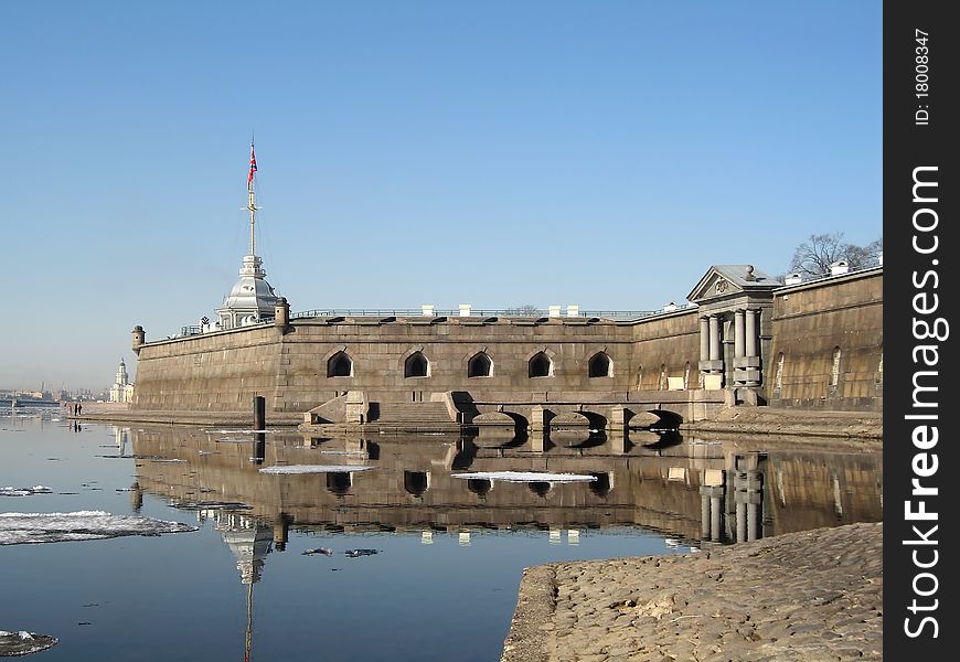 Walls of Petropalovskaya fortress in Saint-Petersburg Russia. Walls of Petropalovskaya fortress in Saint-Petersburg Russia