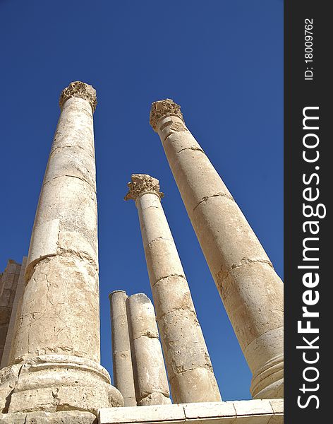 Columns From The Temple Of Zeus In Jerash, Jordan