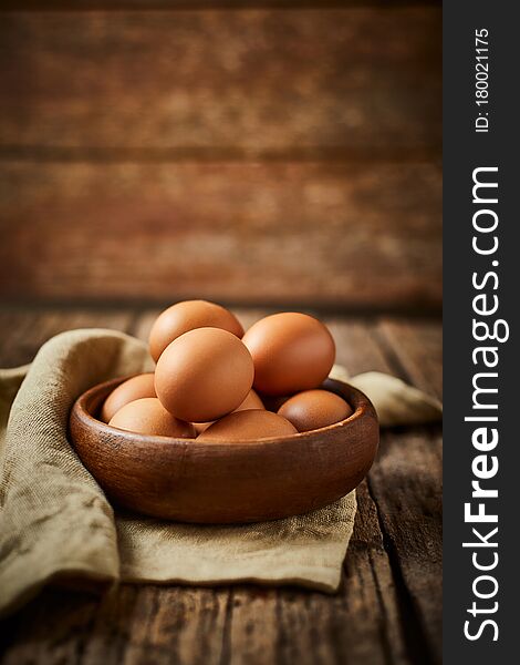 Chicken eggs on the table. Farm products, natural eggs