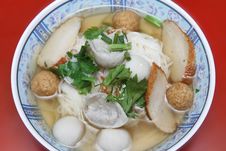 Wide Rice Noodle Soup With Vegetables And Meat Royalty Free Stock Photography Wide Rice Noodle Soup With Vegetables And Meat Royalty Free Stock Photography