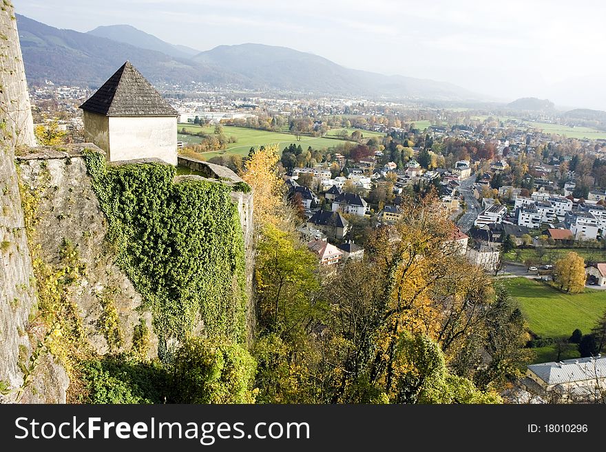 Center of the Austriann city Salzburg from hohensalzburg castle. Center of the Austriann city Salzburg from hohensalzburg castle