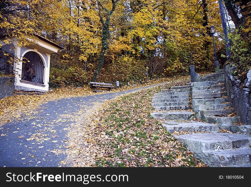 Old road in autumn in Salzburg, Austria