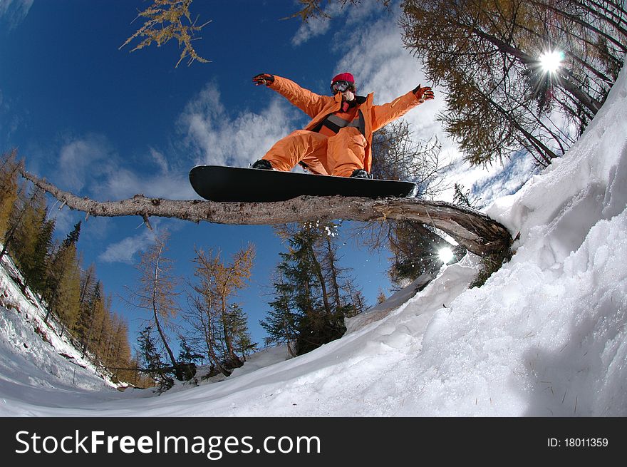 Jumping snowboarder