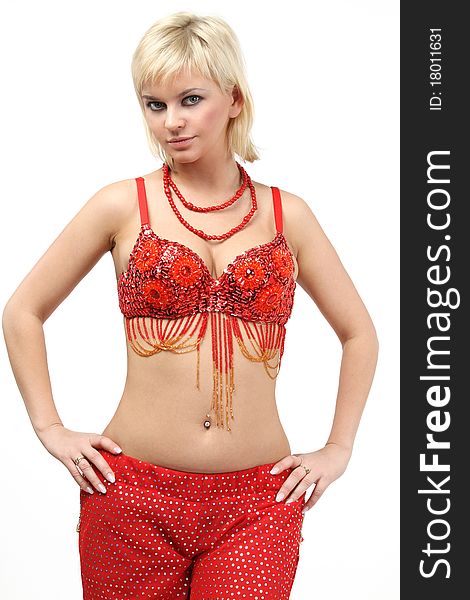 Belly dancer woman in red