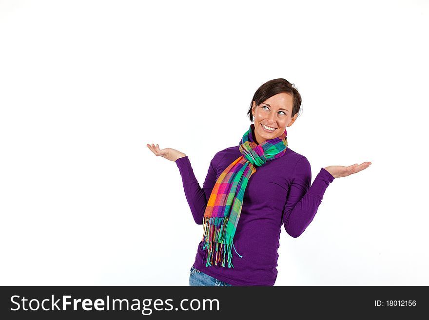 Woman gesturing with a smile