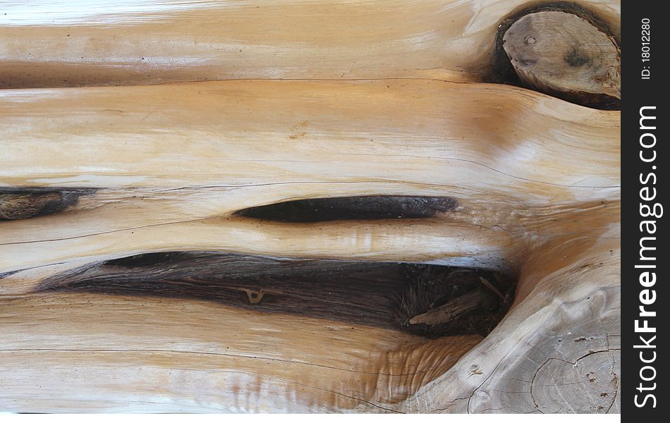 Close-up shot of a Texas cedar tree post with a knot that has been stripped and sealed. Close-up shot of a Texas cedar tree post with a knot that has been stripped and sealed.