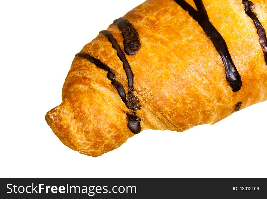 Fresh baked,chocolate croissant isolated on white.