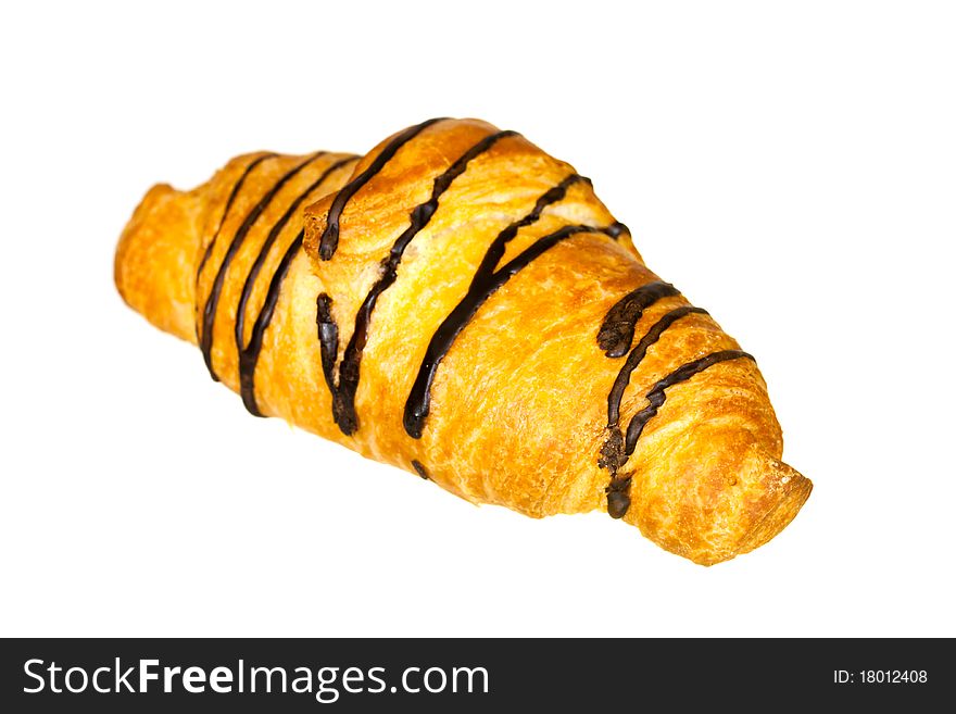 Fresh baked,chocolate croissant isolated on white.