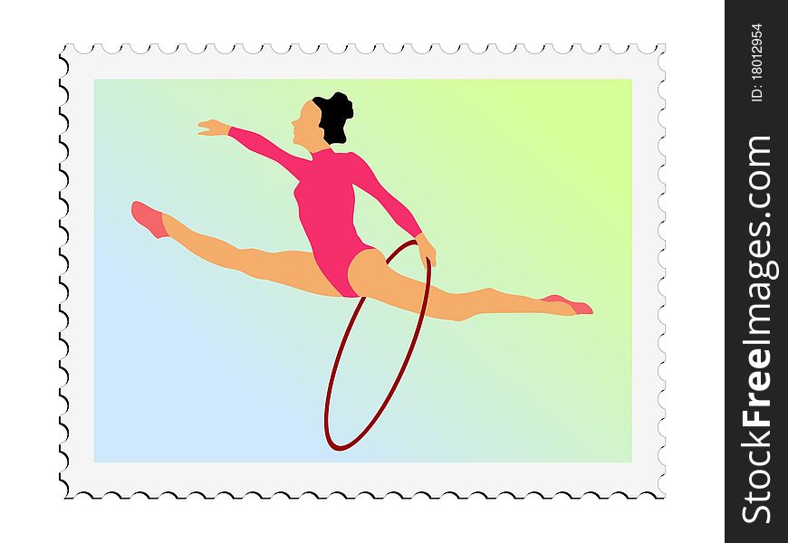 Colored vector stamp of gymnastics. Colored vector stamp of gymnastics