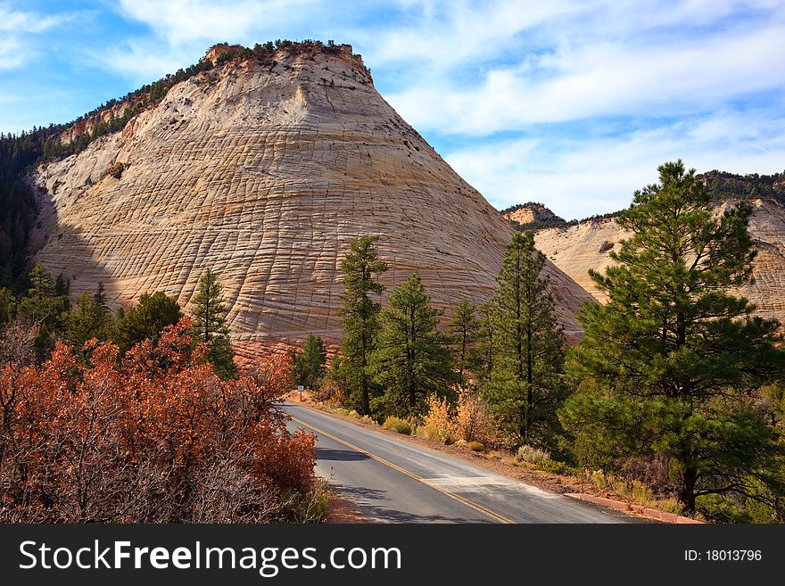 Checkerboard Mesa, one of the landmarks of Zion Canyon National Park, Utah.