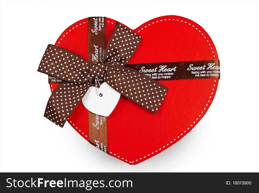 Gift box as heart with ribbon isolated