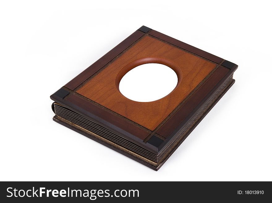 Wood blank photo album cover isolated on white