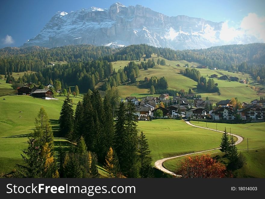 Italian Alps Mountain and Village Scene