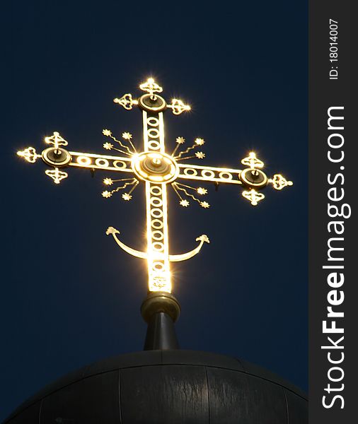 Glowing cross on top of Russian Church in Siberia, Russia. Glowing cross on top of Russian Church in Siberia, Russia.