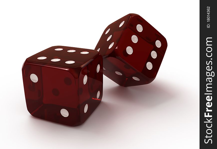 Pair of red casino dice on white background. Pair of red casino dice on white background