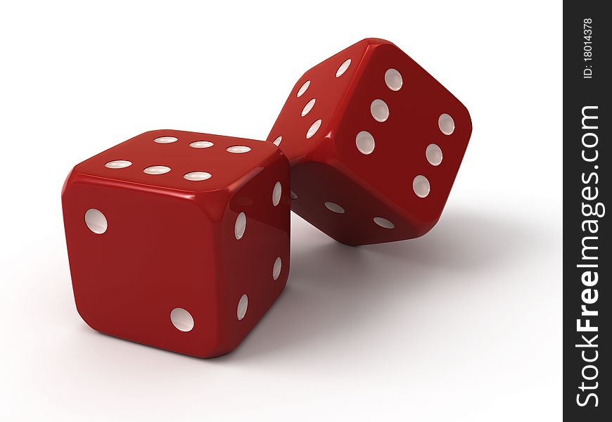 Pair of red casino dice on white background. Pair of red casino dice on white background