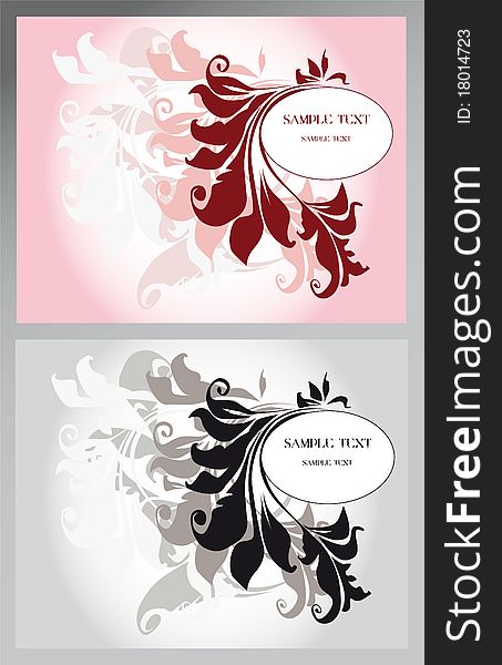 Illustration with pink fllower on gray and pink background and oval with frame text. Illustration with pink fllower on gray and pink background and oval with frame text