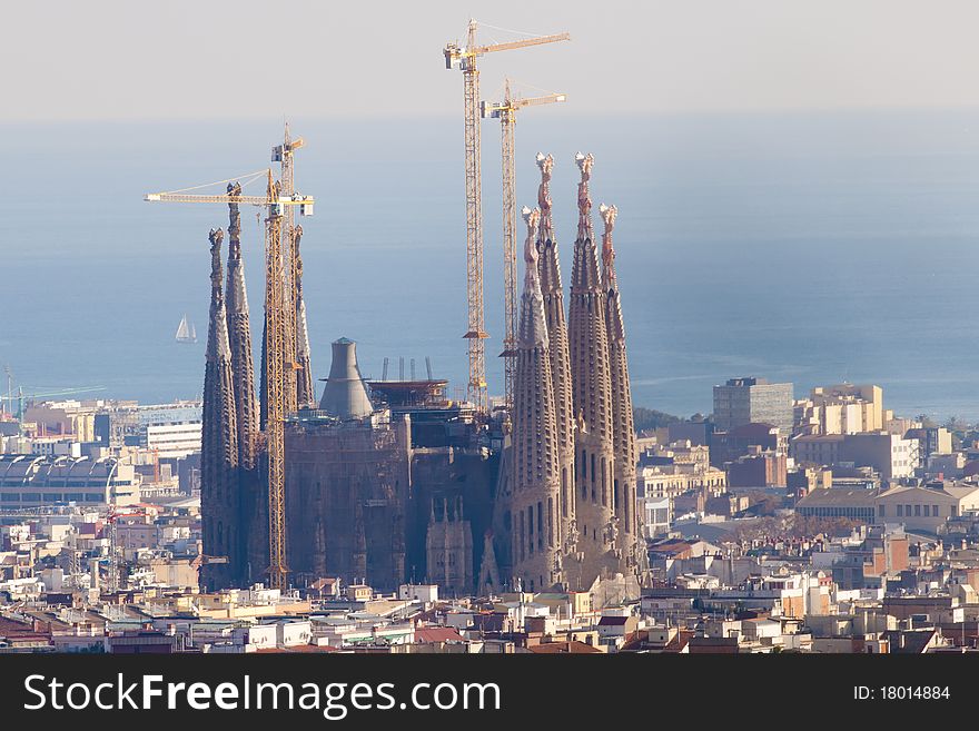Sagrada Familia in a Cityscape, Barcelona