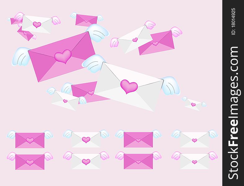 Flying envelope isolated on pink