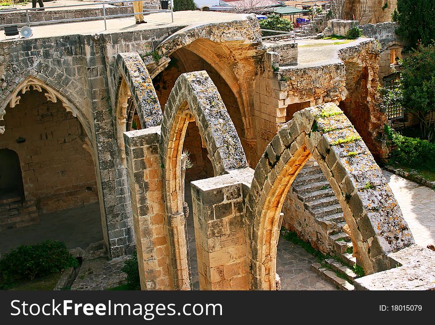 Historic Bellapais Abbey in Kyrenia, Northern Cyprus.Original construction was built between 1198-1205, it is the most beautiful Gothic building in the Near East.