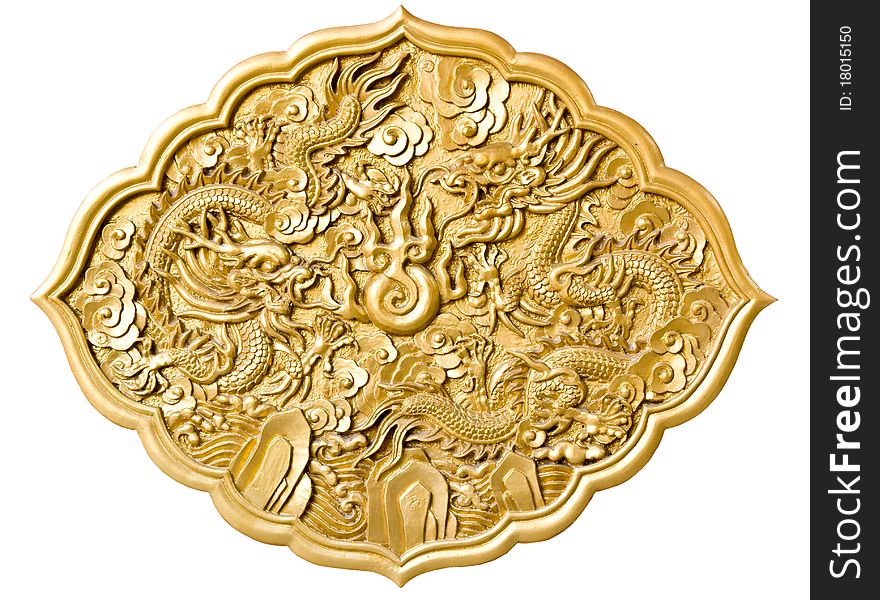 Golden Dragon Decorated On Red Wood