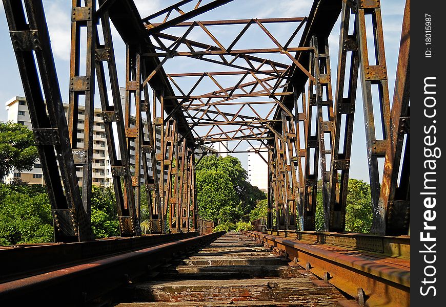 Deserted railway bridge in the urban