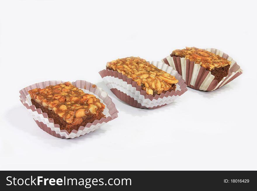 Chocolate cakes with almond isolated on white background