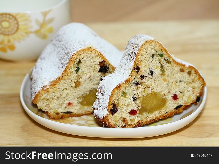 Freshly baked Christmas cake with a filling of marzipan. Freshly baked Christmas cake with a filling of marzipan.