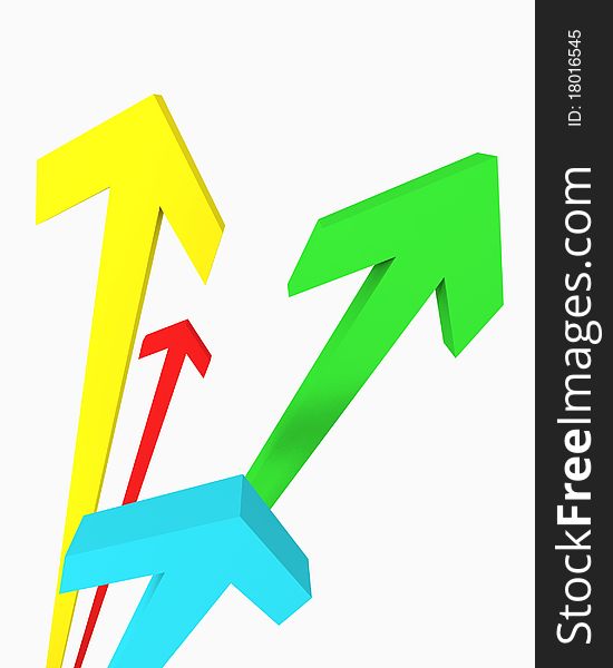 3D rendering of abstract arrows symbolizing business effort and development. 3D rendering of abstract arrows symbolizing business effort and development