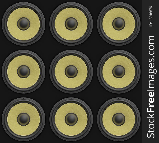 3d render of a tile able background consisting of a 3x3 array of speakers made from rubber and kevlar. 3d render of a tile able background consisting of a 3x3 array of speakers made from rubber and kevlar