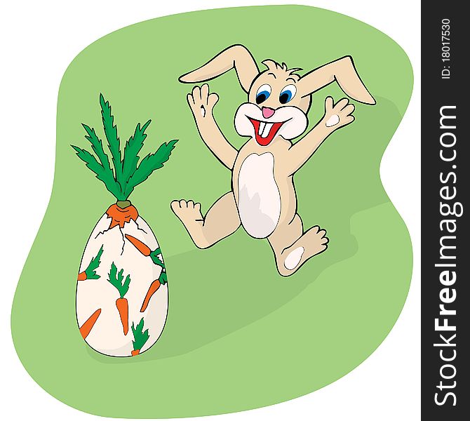 Bunny with Easter egg from which hatches a carrot