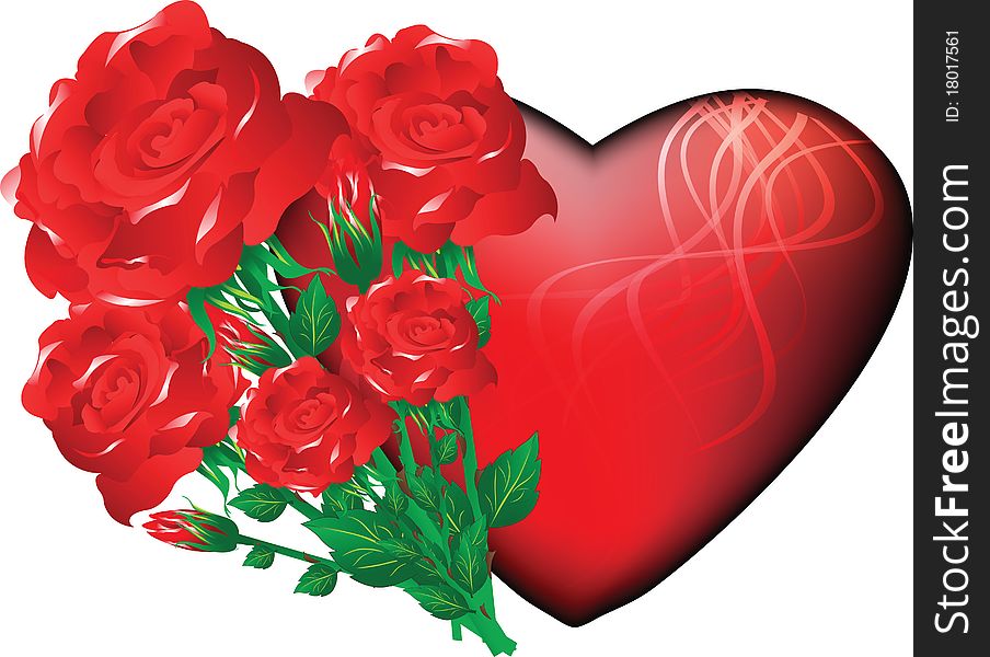 bouquet of roses with a red heart for the holiday. bouquet of roses with a red heart for the holiday