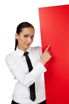 Woman Pointing At Red Billboard Stock Photos