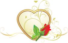 Red Rose With Floral Ornament On The Golden Heart Royalty Free Stock Photos Red Rose With Floral Ornament On The Golden Heart Royalty Free Stock Photos