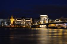 Budapest Chain Bridge By Night Stock Photo