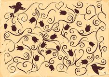 Pattern With Flowers And Birds Stock Photos