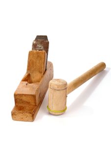 Old Wooden Planer And Mallet Royalty Free Stock Photos Old Wooden Planer And Mallet Royalty Free Stock Photos