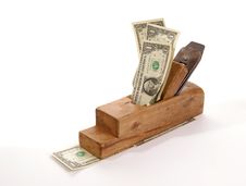 Work And Earn. Old Wood The Planer And Banknotes Stock Photo Work And Earn. Old Wood The Planer And Banknotes Stock Photo