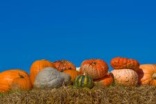 Pumpkins On Bales Of Straw (hay) Stock Images